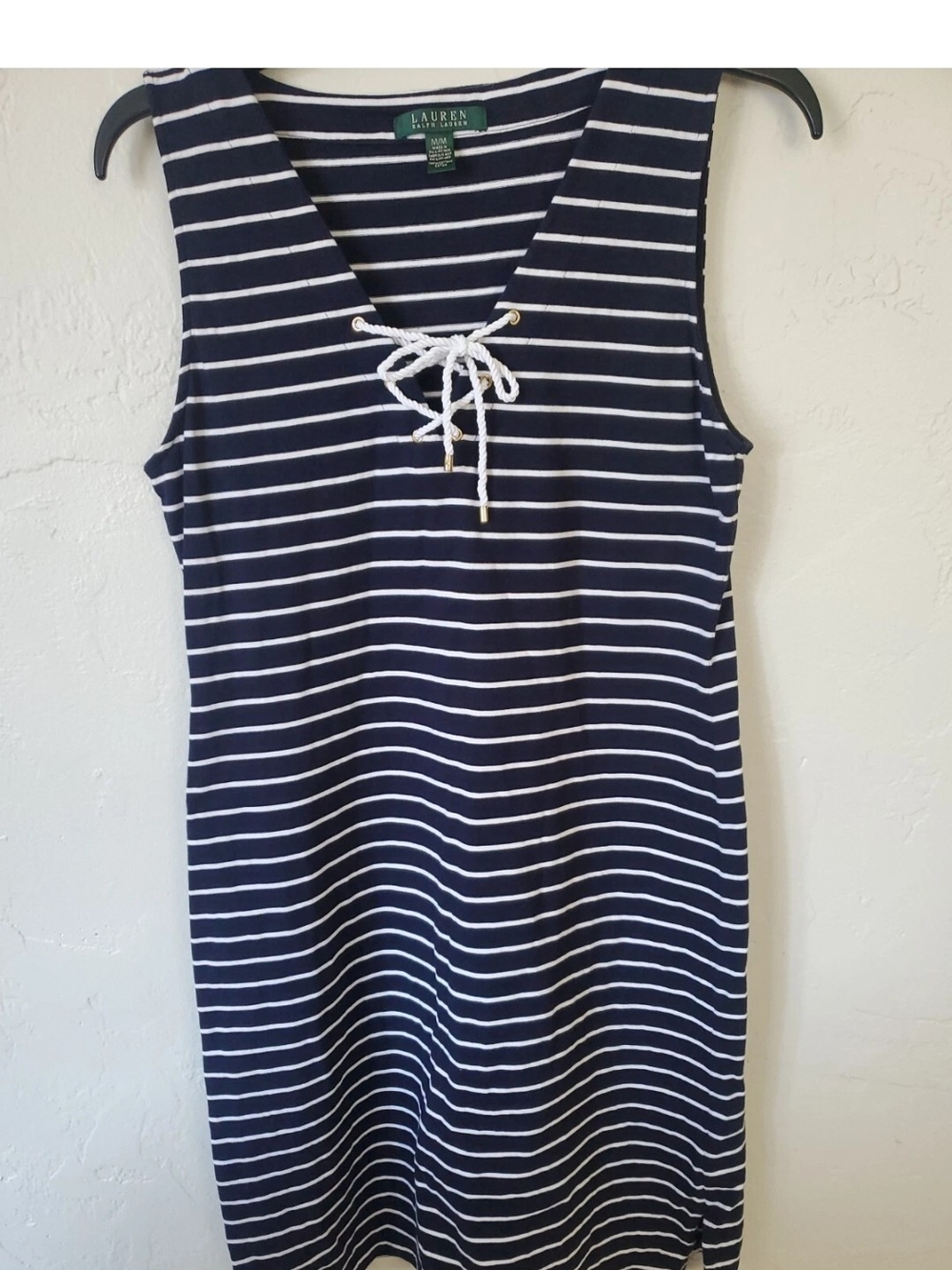 Ralph Lauren Navy and White Striped Rope-Tie Swim Coverup